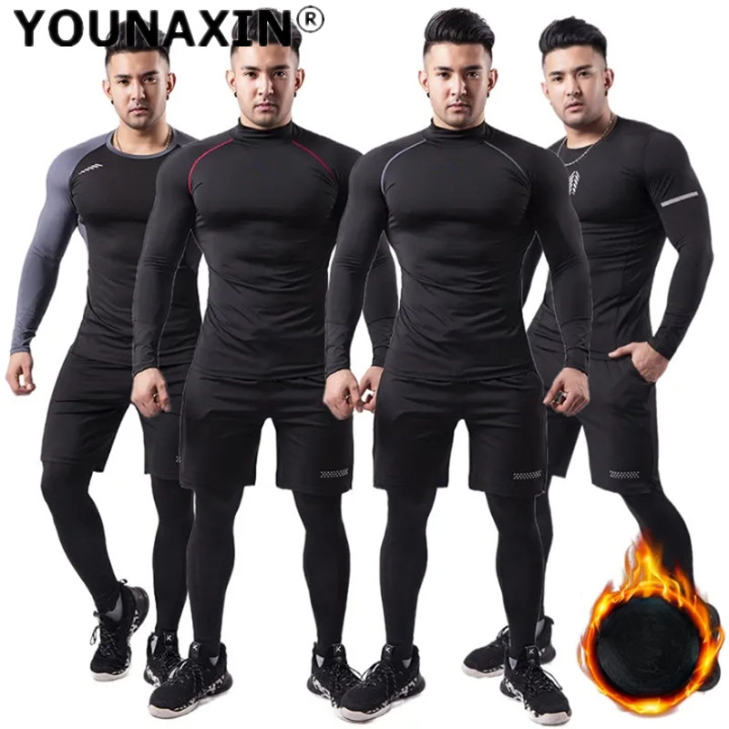 T Shirt Tight Fit - 3-piece Men Plush Warm Sports Suit